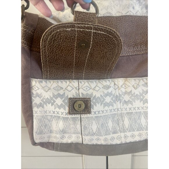 Myra Bag Tribe Strip Upcycled Canvas & Leather Aztec Crossbody Shoulder Purse - Picture 3 of 10